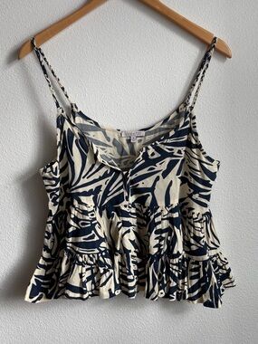 Patrons of Peace Navy and Cream Abstract Spaghetti Strap Peplum Camisole